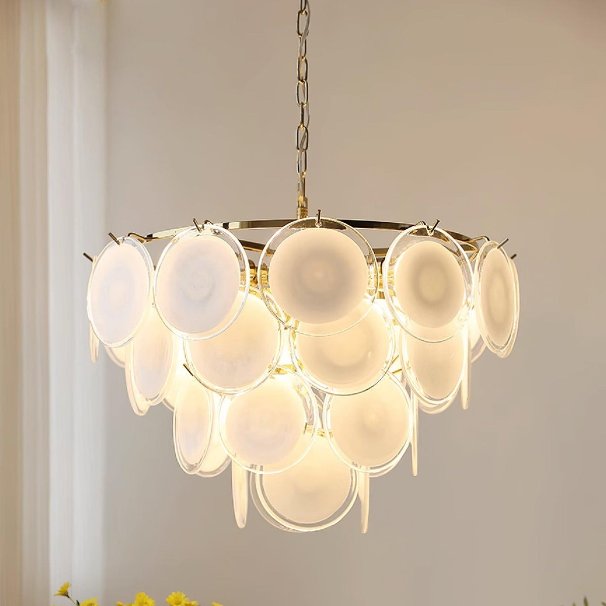 Lustre Esona à Disques en Verre Givré en Cascades - Neutralighting