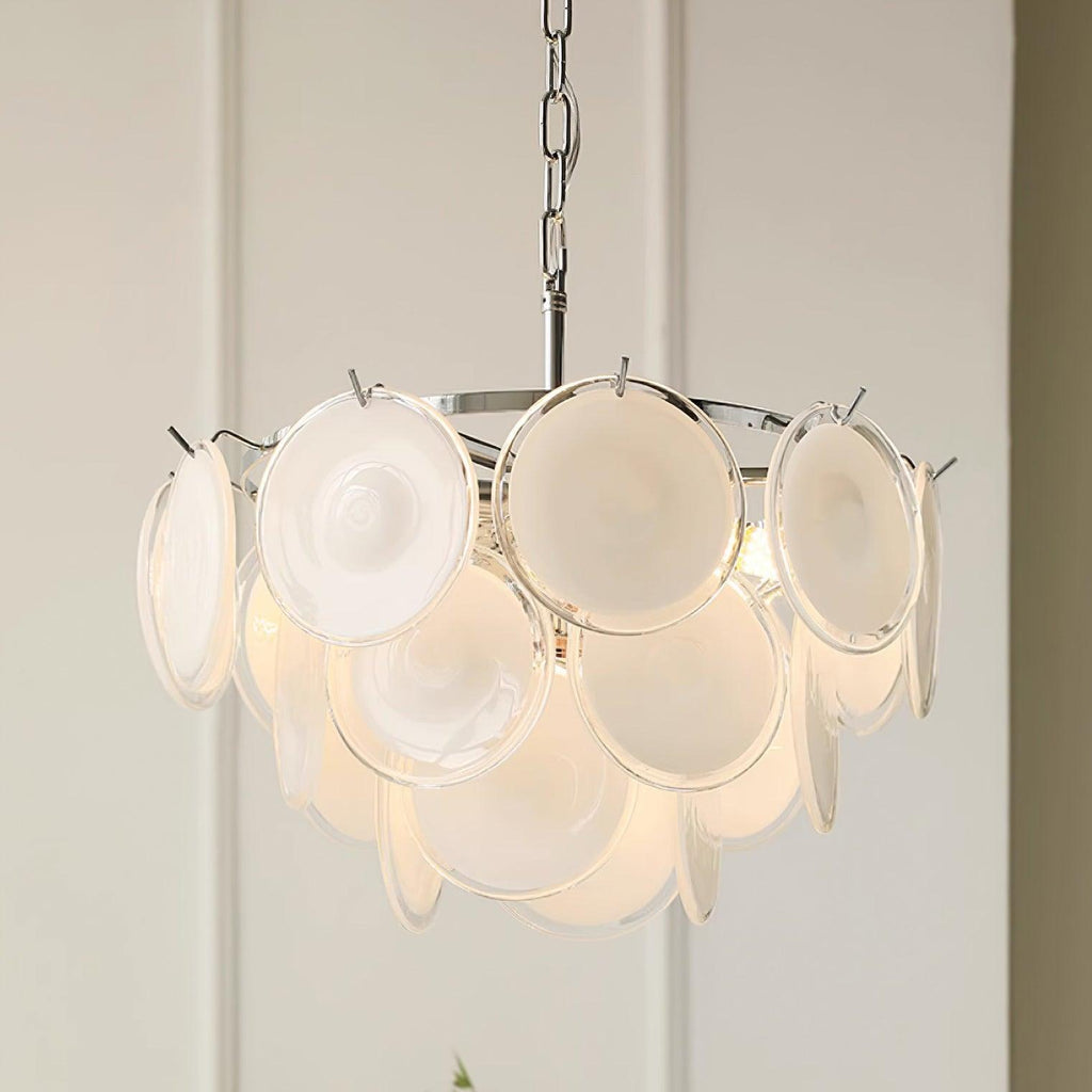 Lustre Esona à Disques en Verre Givré en Cascades - Neutralighting