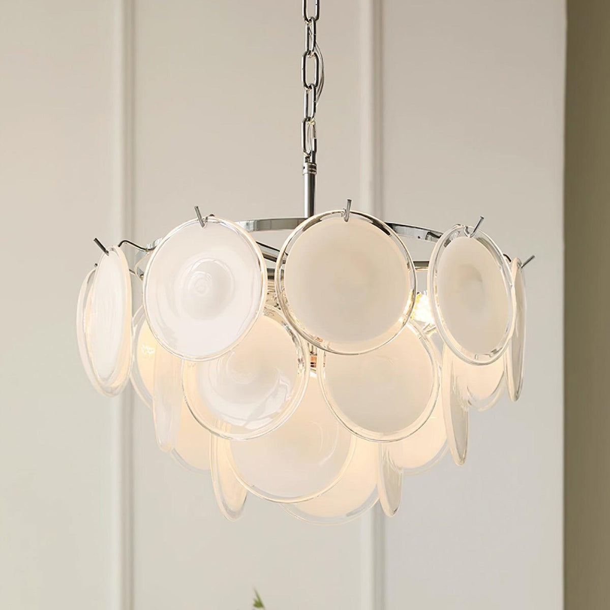 Lustre Esona à Disques en Verre Givré en Cascades - Neutralighting