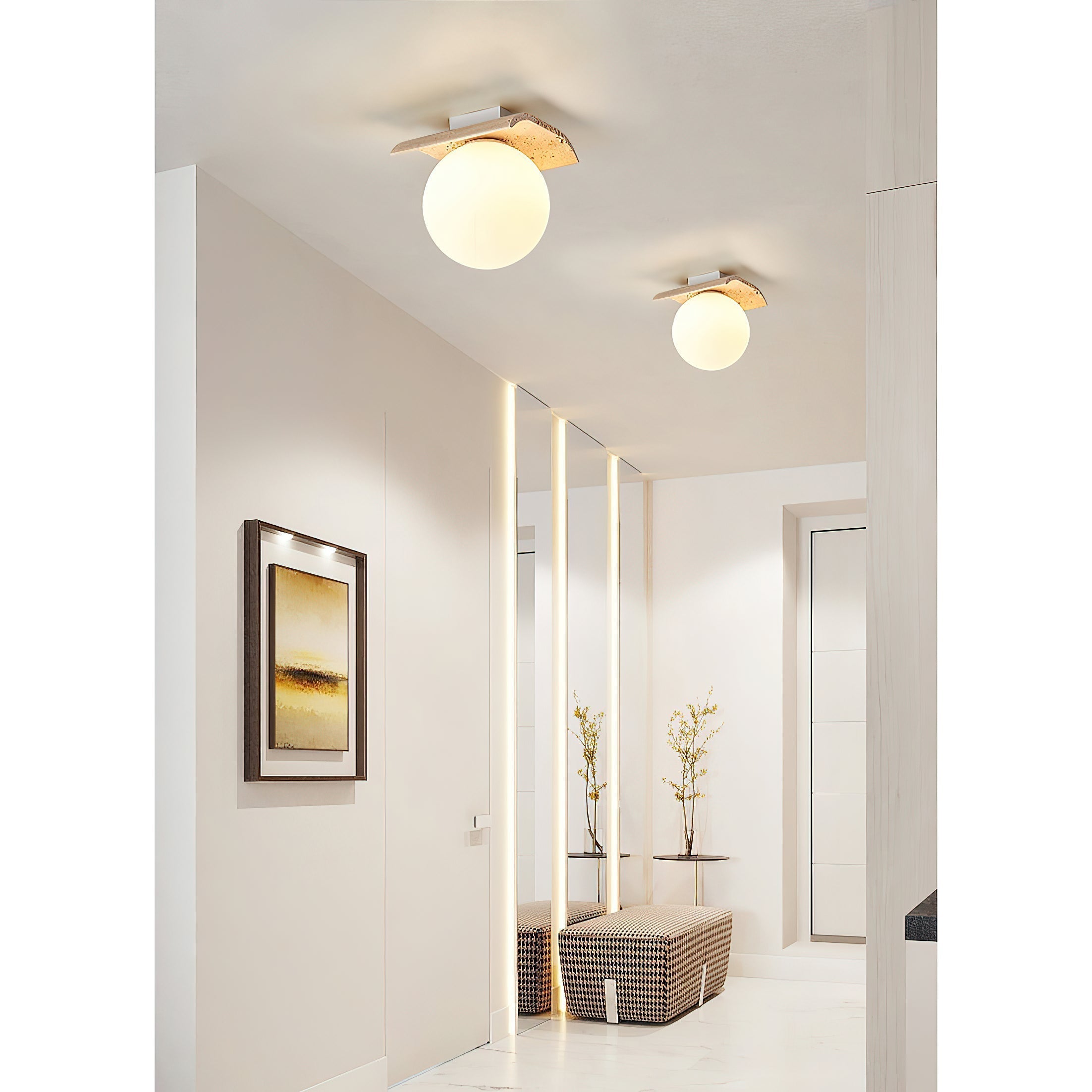Bianca Globe Moderne Minimaliste Travertin Verre Plafonnier - Neutralighting