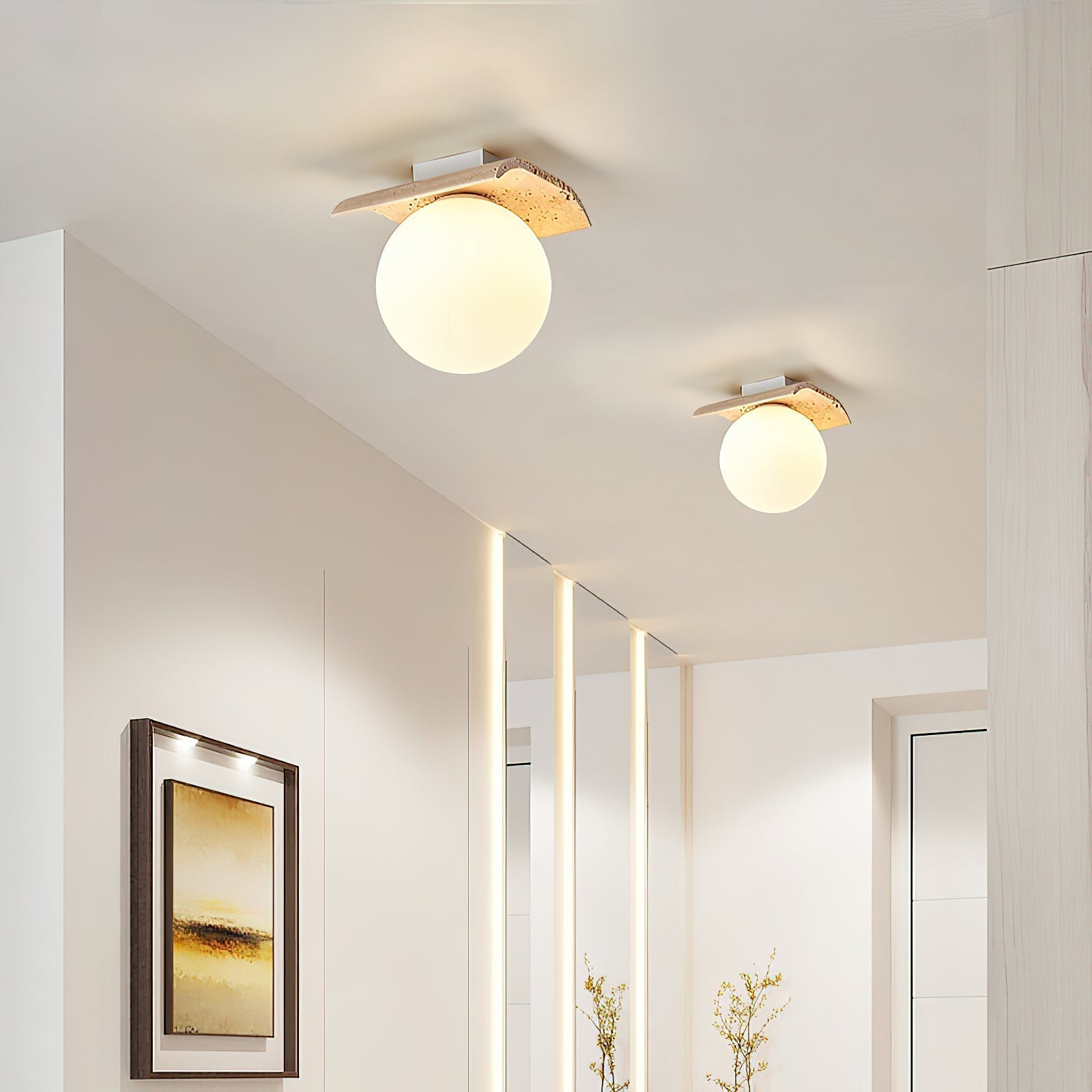 Bianca Globe Moderne Minimaliste Travertin Verre Plafonnier - Neutralighting