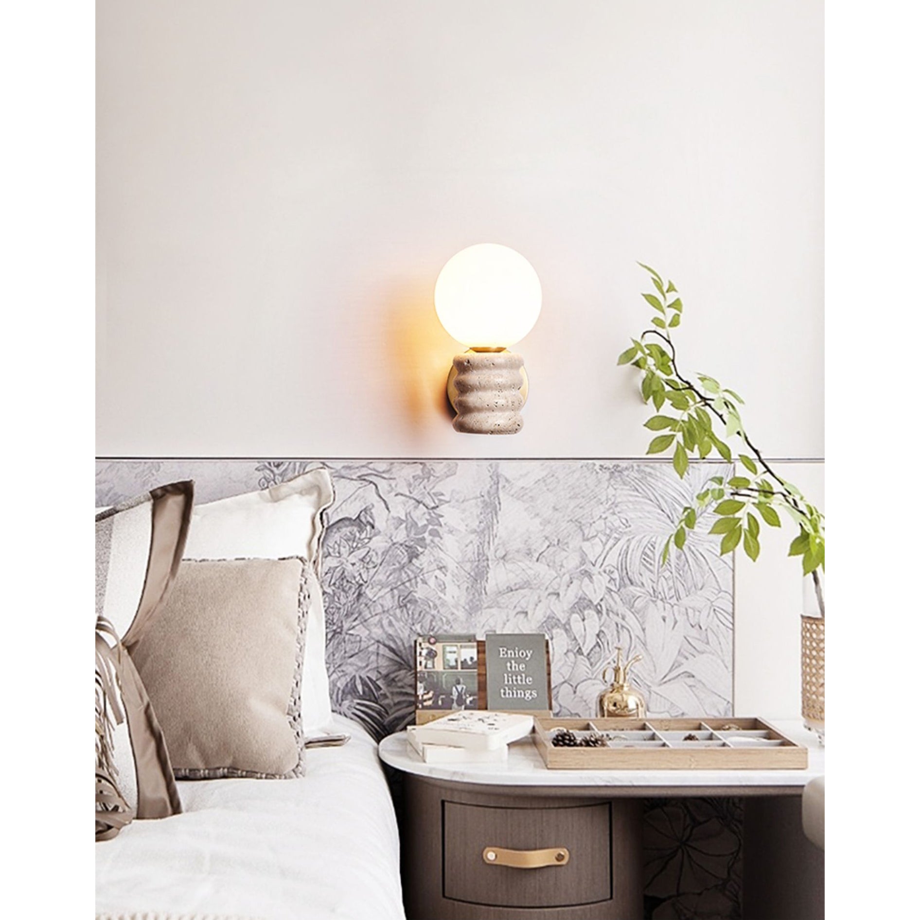 Ljomuvyh Moderne Minimaliste Travertin Verre Applique Murale - Neutralighting