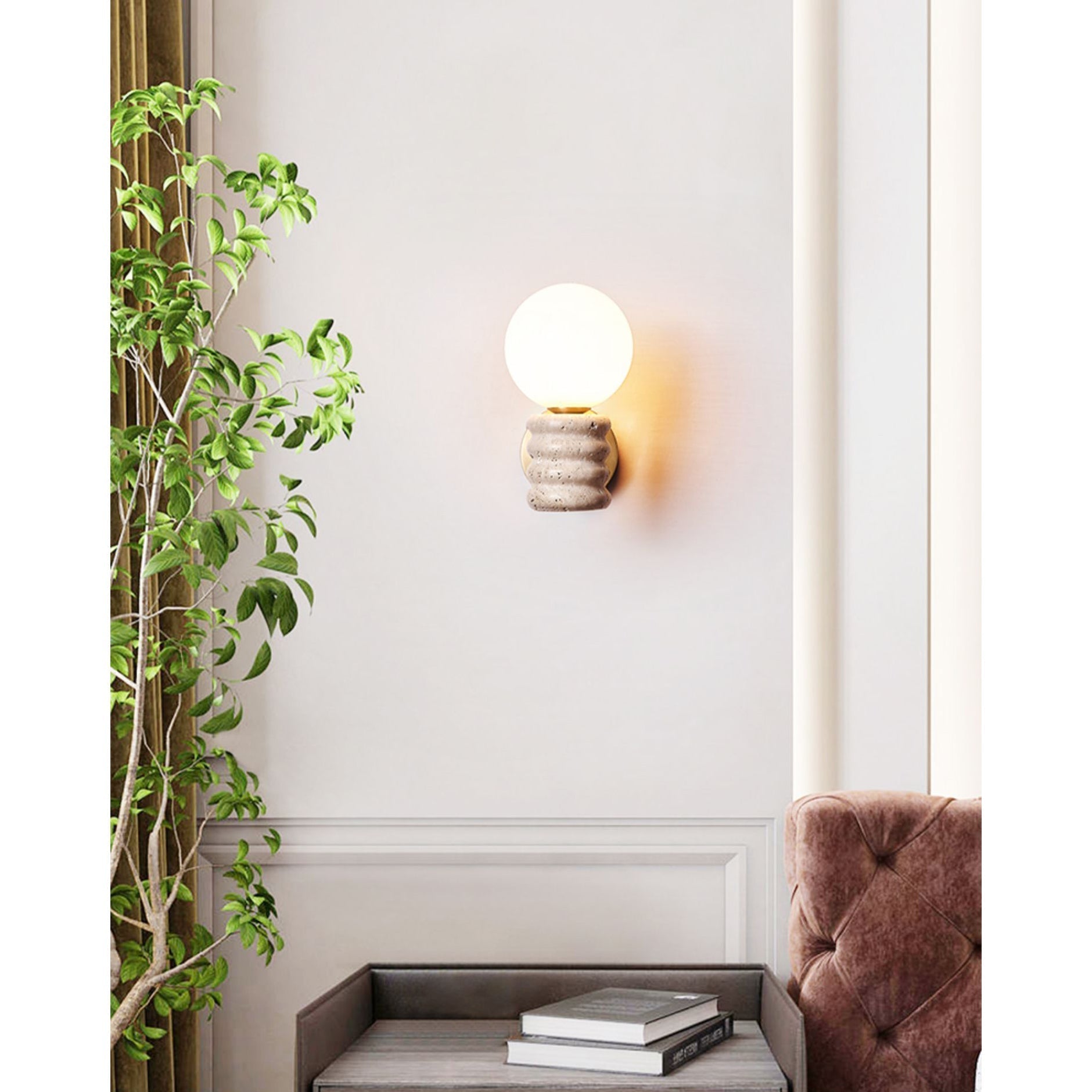 Ljomuvyh Moderne Minimaliste Travertin Verre Applique Murale - Neutralighting