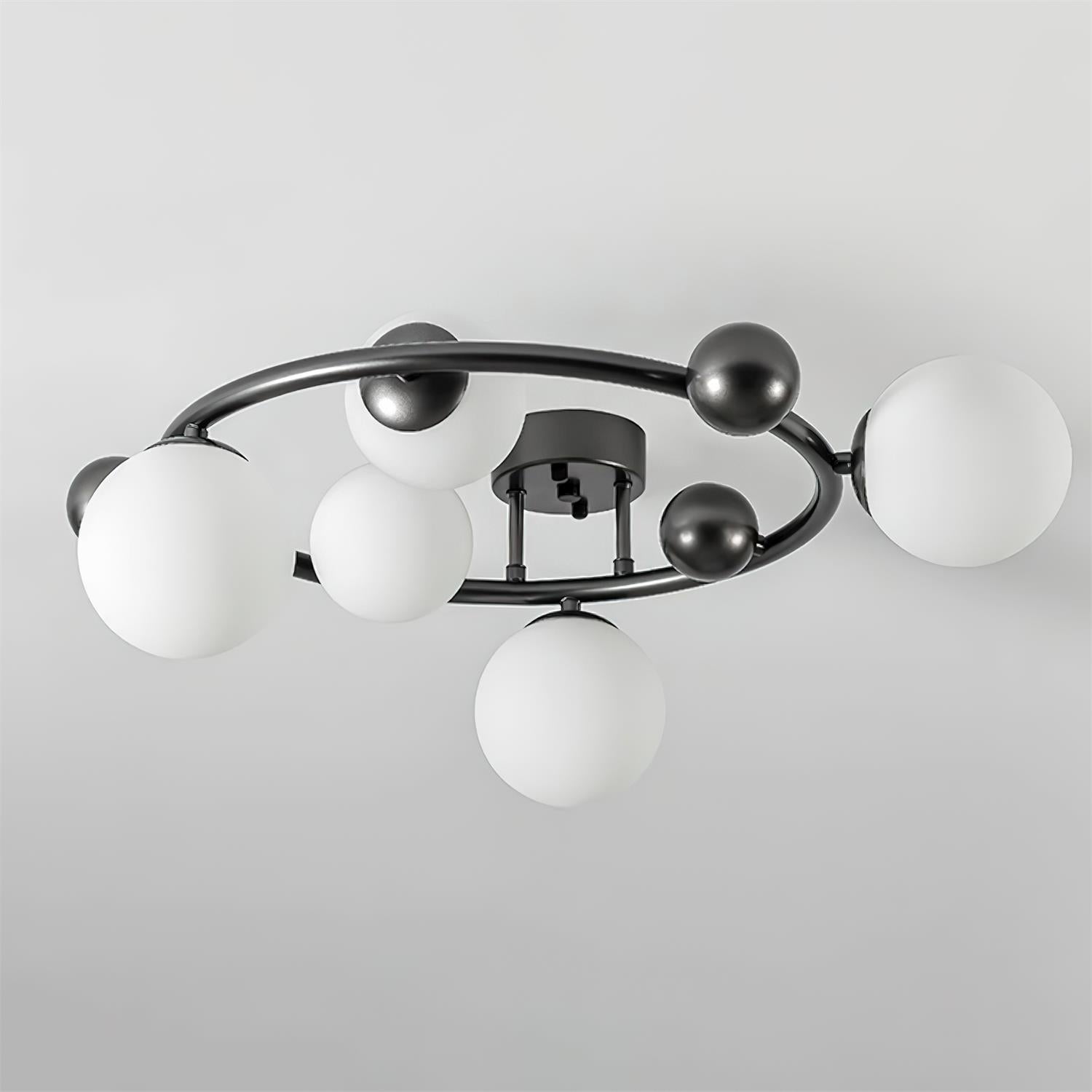 Keden Plafonnier Noir avec Abat-jour en Verre Dépoli Orbital - Neutralighting