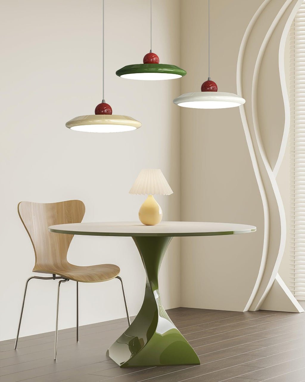 Lustra Lampe Pendante Disque Acrylique Blanc Bord Vert Rouge Audacieux - Neutralighting