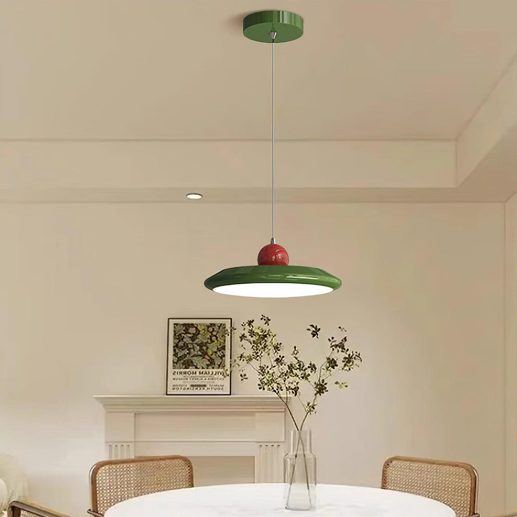 Lustra Lampe Pendante Disque Acrylique Blanc Bord Vert Rouge Audacieux - Neutralighting
