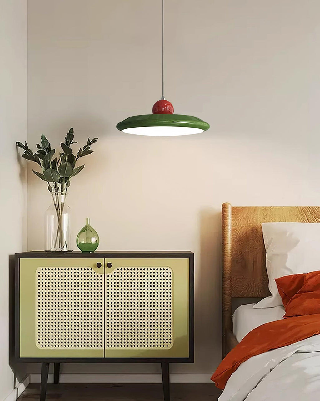 Lustra Lampe Pendante Disque Acrylique Blanc Bord Vert Rouge Audacieux - Neutralighting