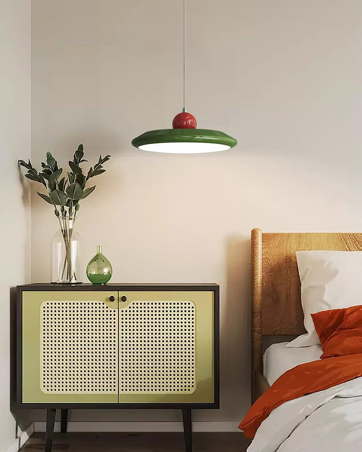 Lustra Lampe Pendante Disque Acrylique Blanc Bord Vert Rouge Audacieux - Neutralighting