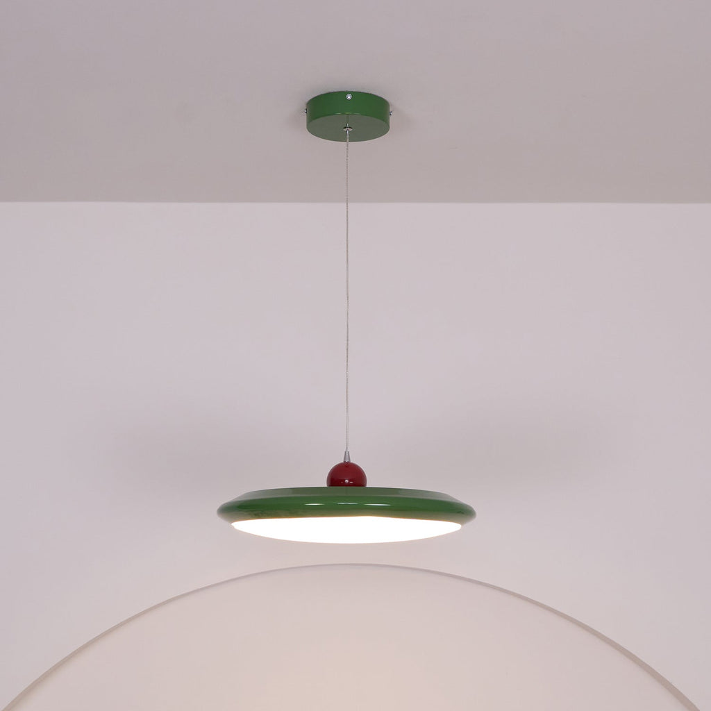 Lustra Lampe Pendante Disque Acrylique Blanc Bord Vert Rouge Audacieux - Neutralighting