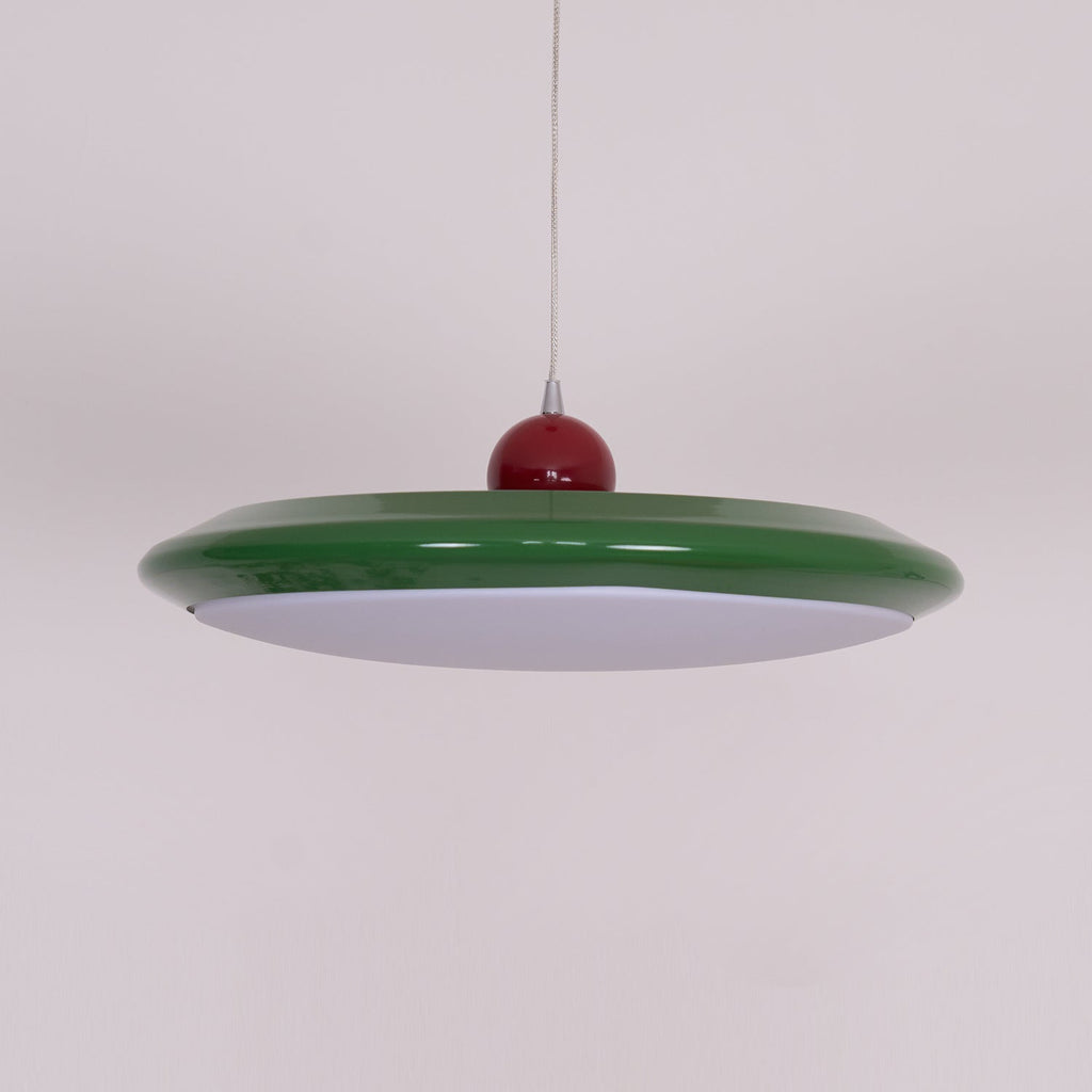 Lustra Lampe Pendante Disque Acrylique Blanc Bord Vert Rouge Audacieux - Neutralighting