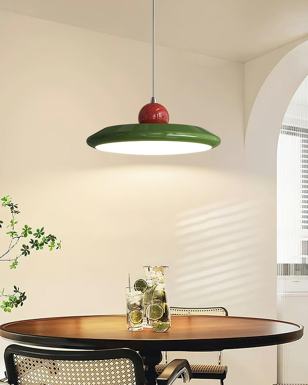 Lustra Lampe Pendante Disque Acrylique Blanc Bord Vert Rouge Audacieux - Neutralighting
