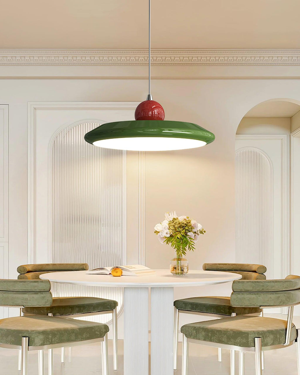 Lustra Lampe Pendante Disque Acrylique Blanc Bord Vert Rouge Audacieux - Neutralighting