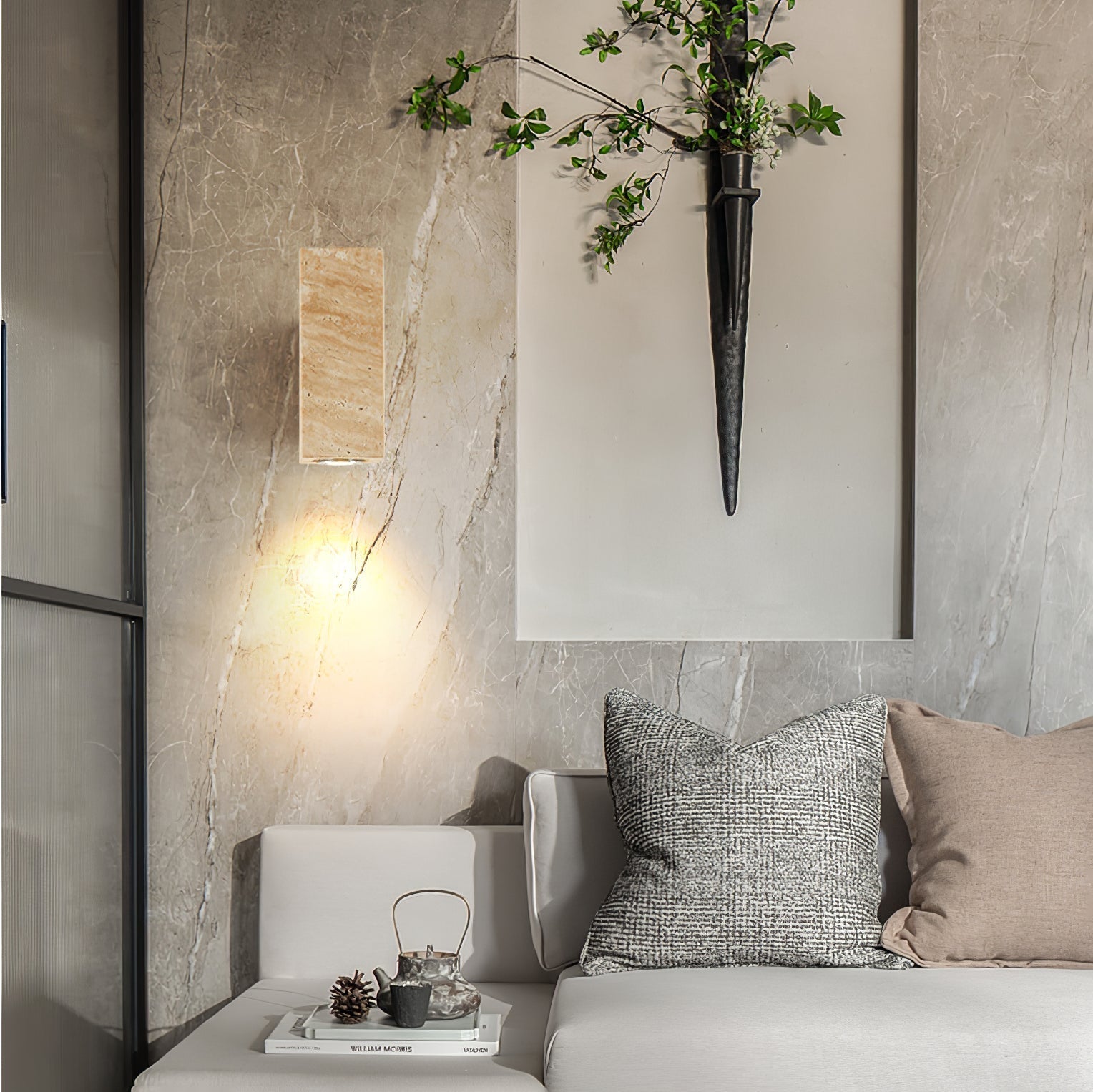 Veyrila Rectangular Travertine Wall Light - Neutralighting