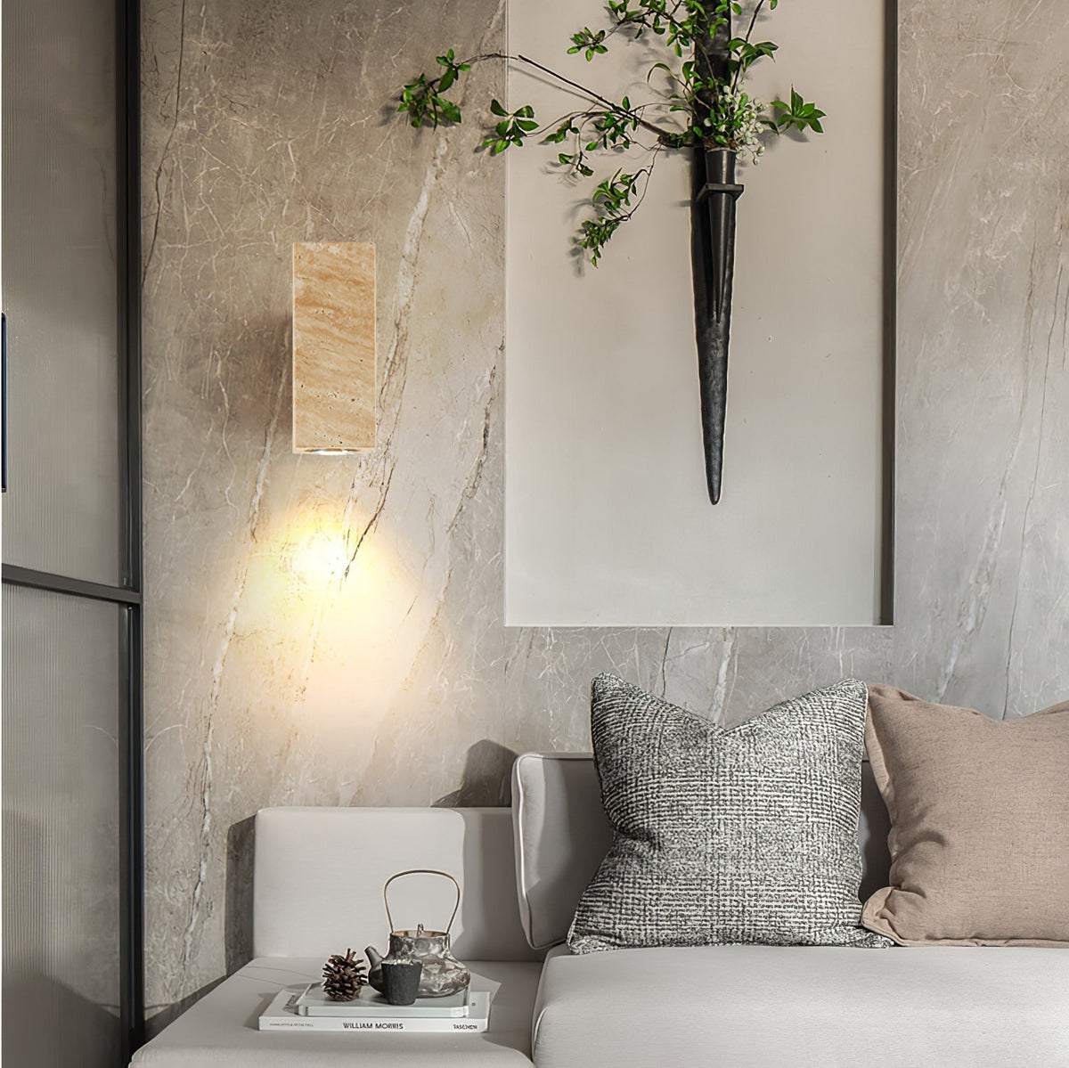 Celore Cylindre-Bois Travertin Luminaire Mural - Neutralighting