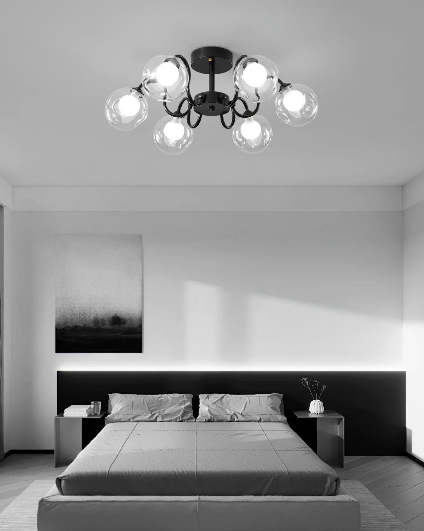 Orb Lustre Plafonnier Verre Globe Fleur Cadre Noir - Neutralighting