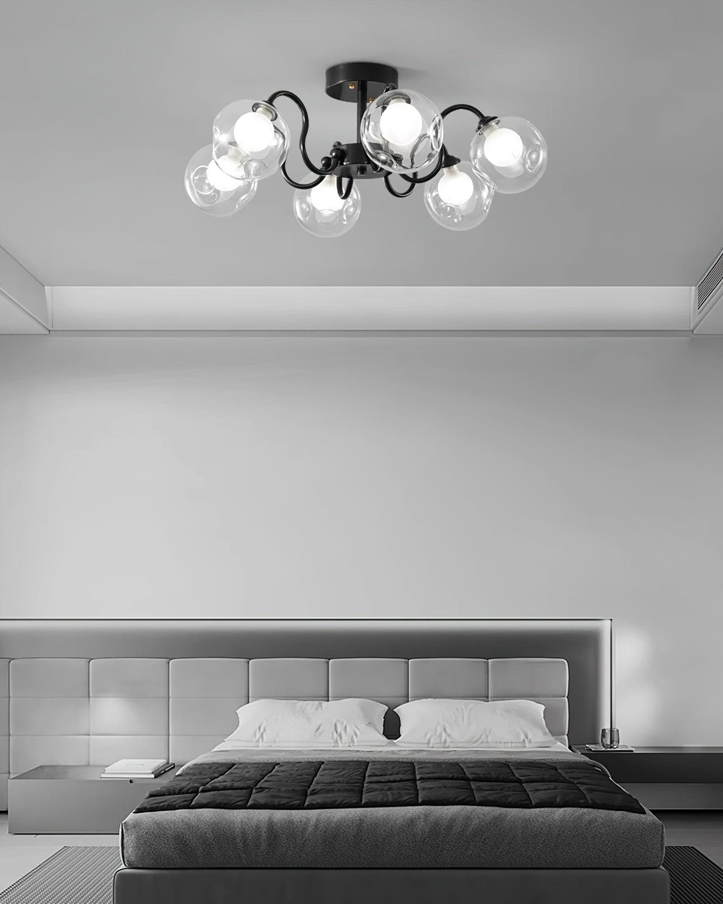 Orb Lustre Plafonnier Verre Globe Fleur Cadre Noir - Neutralighting