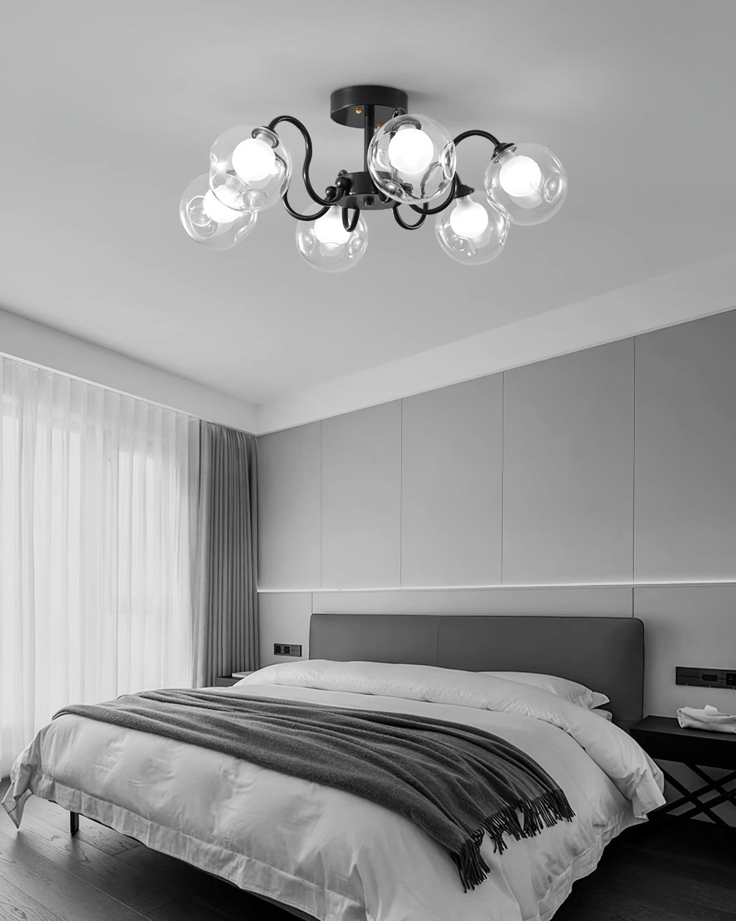 Orb Lustre Plafonnier Verre Globe Fleur Cadre Noir - Neutralighting