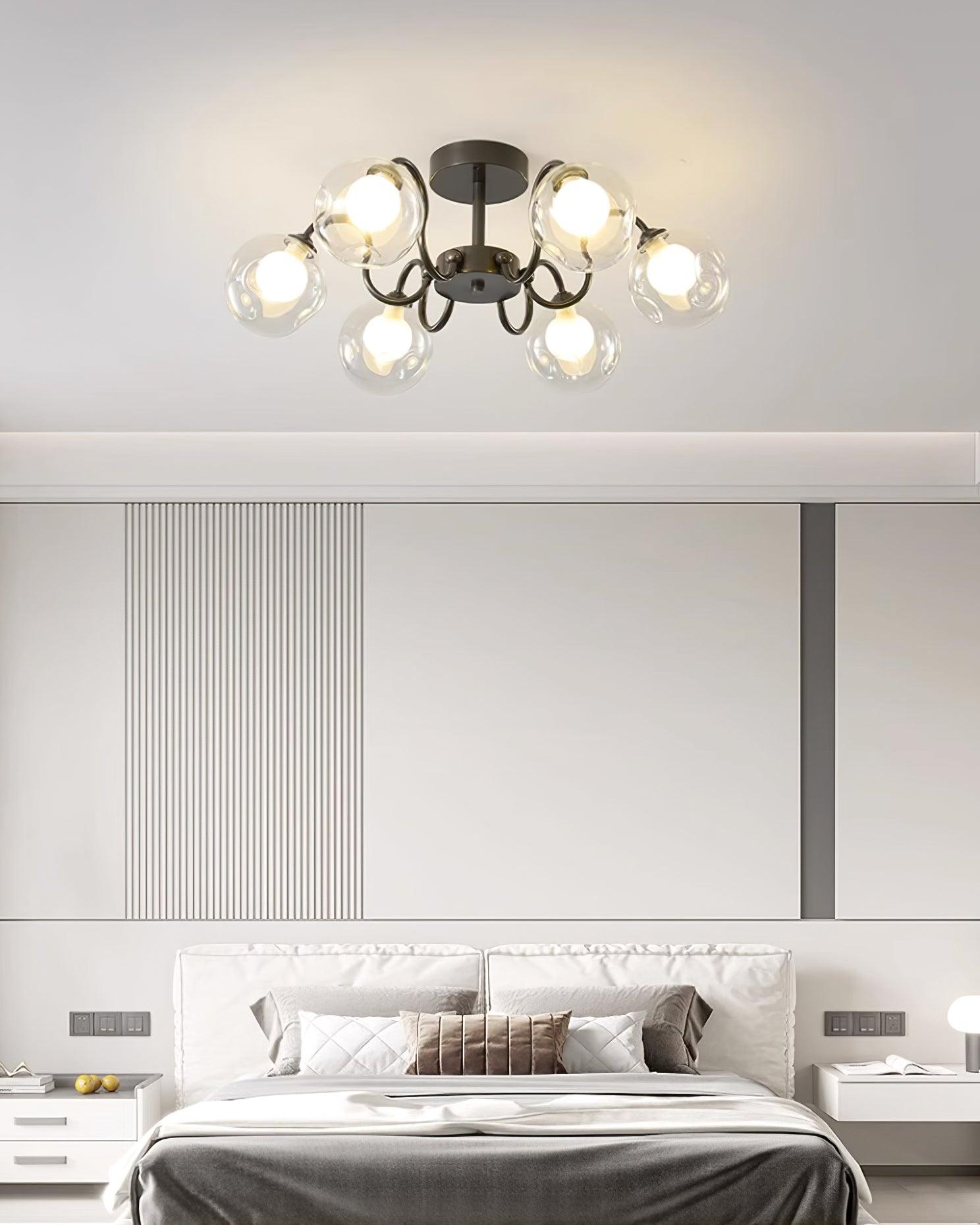 Orb Lustre Plafonnier Verre Globe Fleur Cadre Noir - Neutralighting