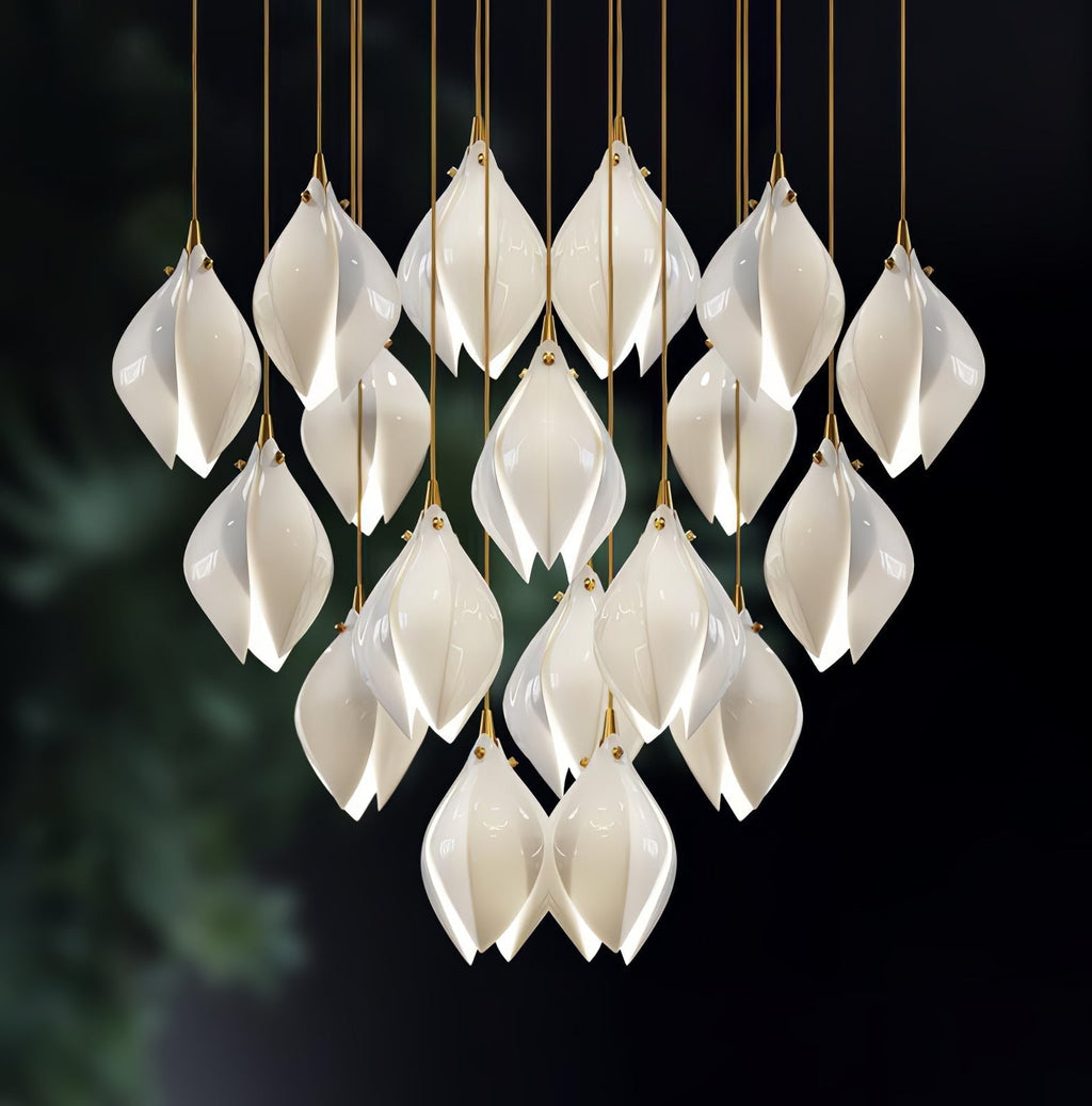 Lustra Suspension Lampe Céramique Florale Blanche - Neutralighting