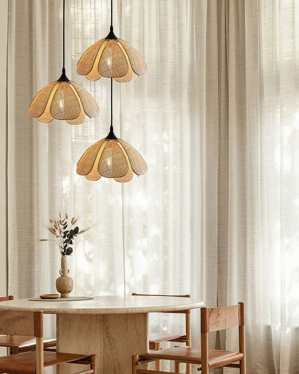 Eurvinel Élégance Floraison Rotin Tissu Suspension - Neutralighting