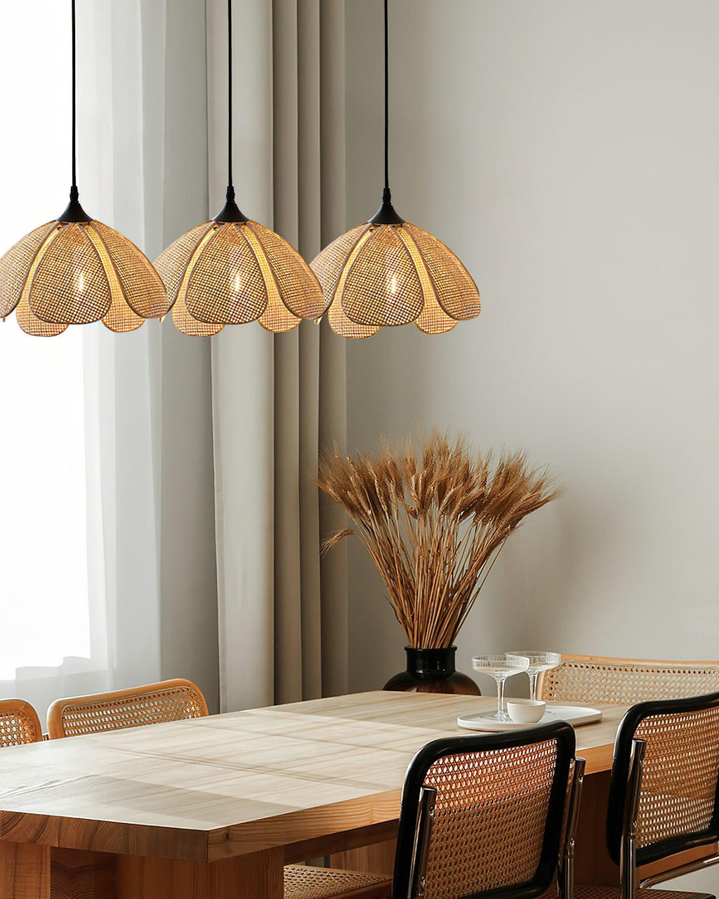 Eurvinel Élégance Floraison Rotin Tissu Suspension - Neutralighting
