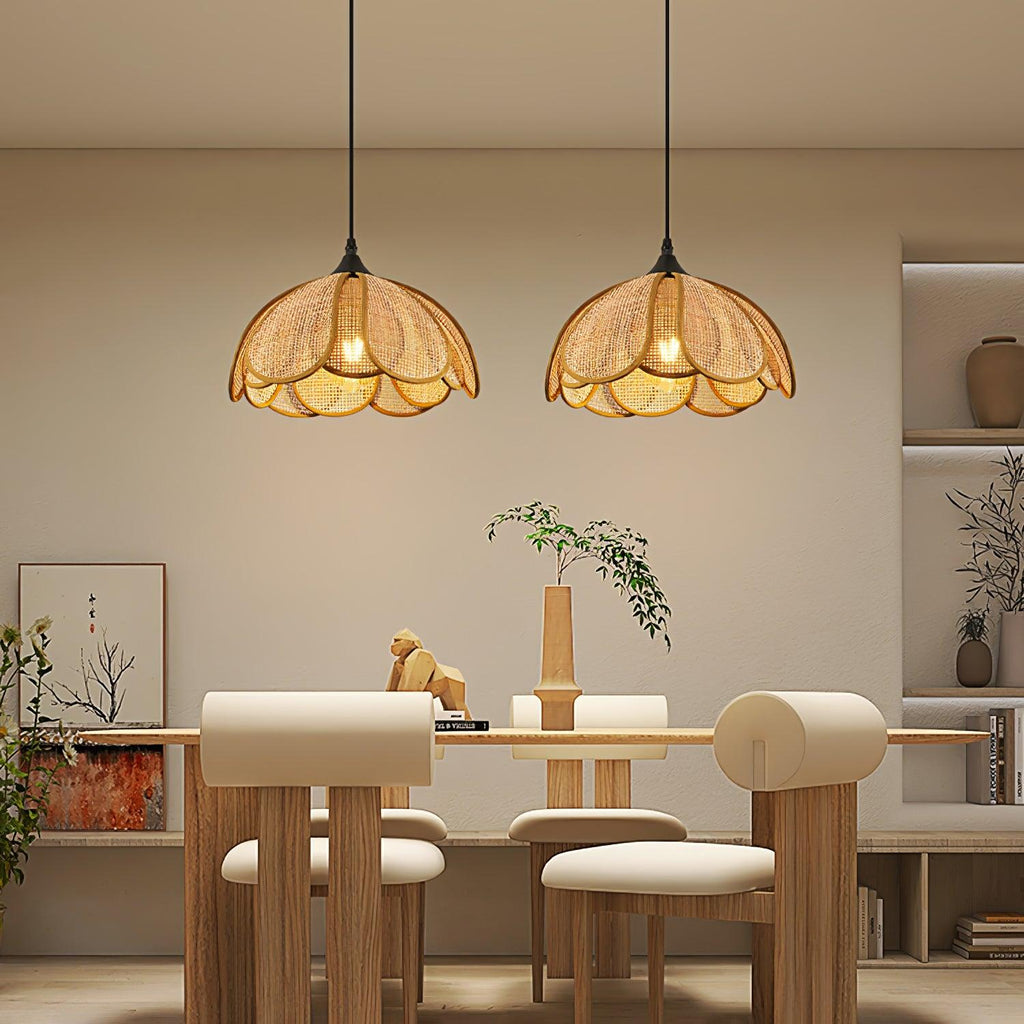 Eurvinel Élégance Floraison Rotin Tissu Suspension - Neutralighting