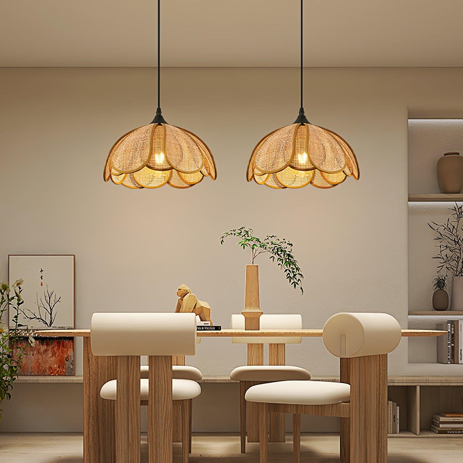 Eurvinel Élégance Floraison Rotin Tissu Suspension - Neutralighting