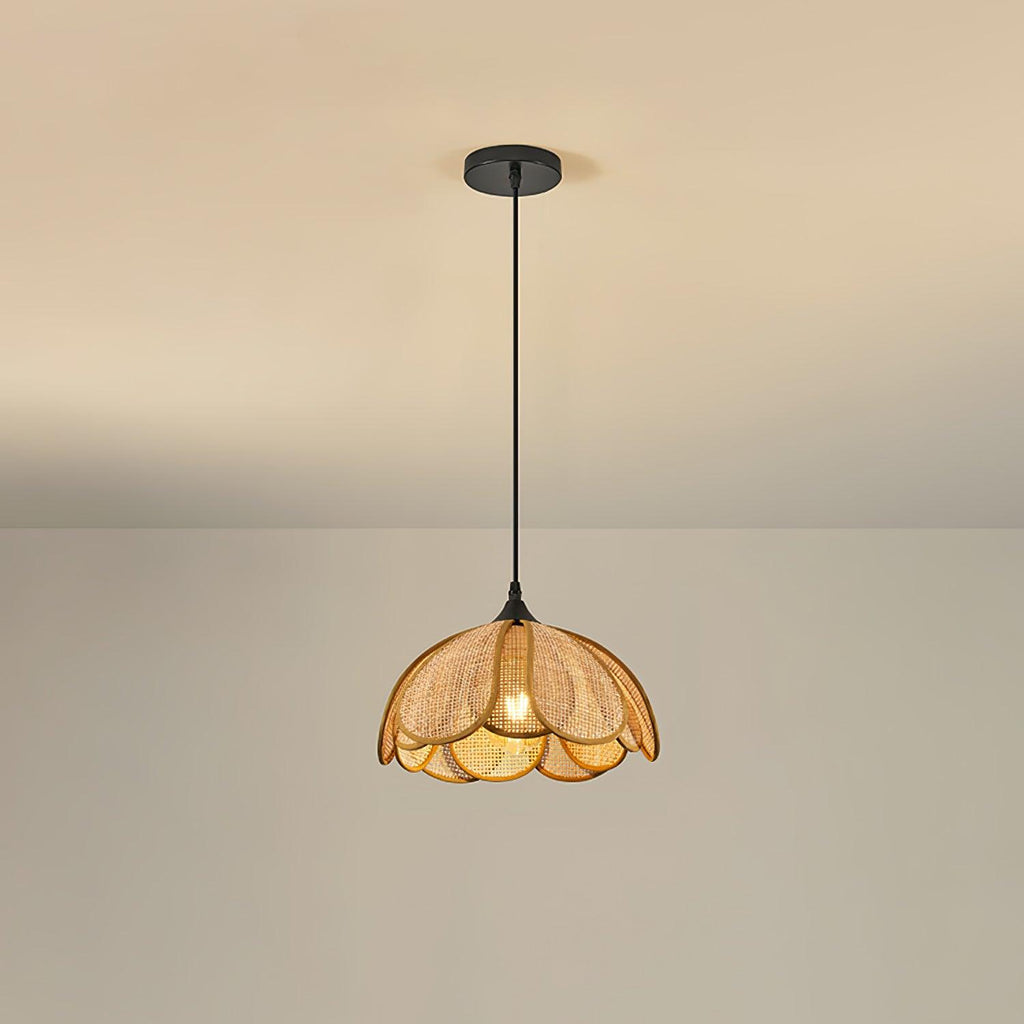 Eurvinel Élégance Floraison Rotin Tissu Suspension - Neutralighting