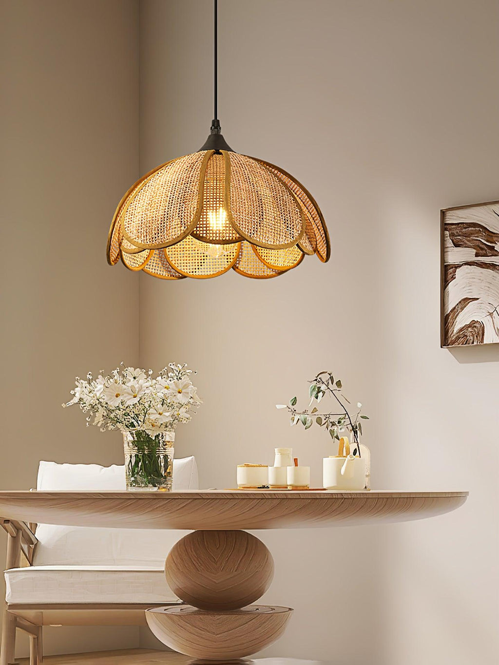 Eurvinel Élégance Floraison Rotin Tissu Suspension - Neutralighting