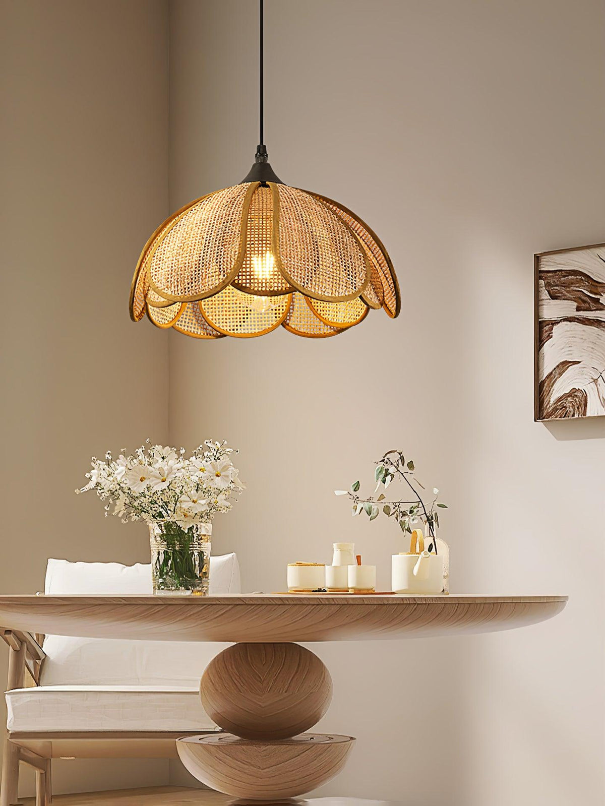 Eurvinel Élégance Floraison Rotin Tissu Suspension - Neutralighting