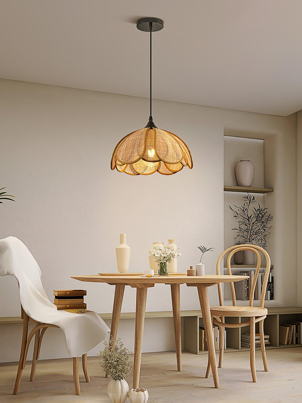 Eurvinel Élégance Floraison Rotin Tissu Suspension - Neutralighting