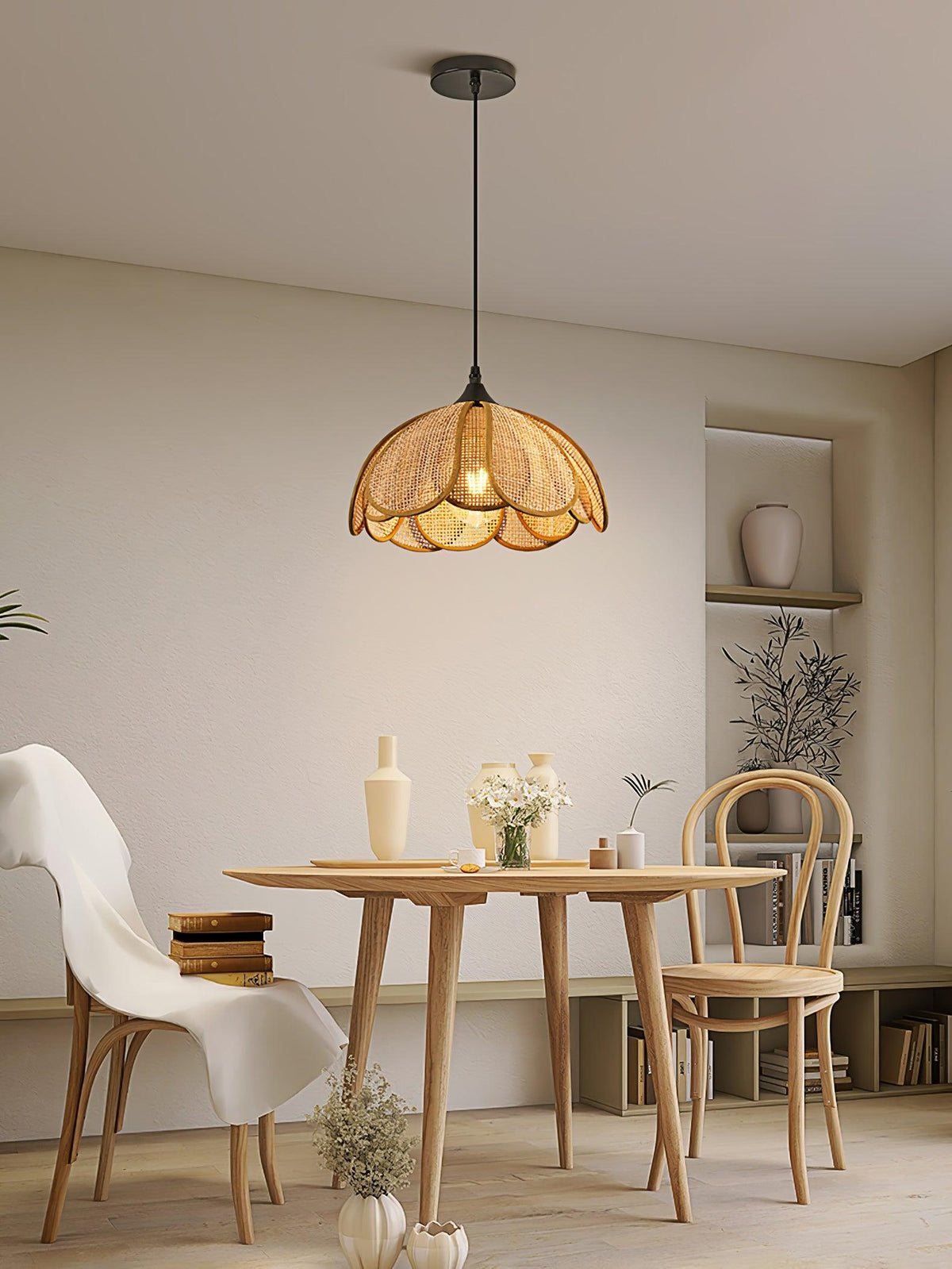 Eurvinel Élégance Floraison Rotin Tissu Suspension - Neutralighting