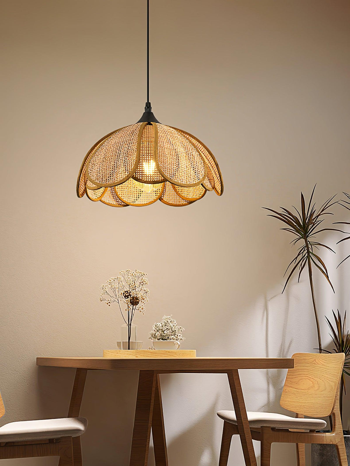 Eurvinel Élégance Floraison Rotin Tissu Suspension - Neutralighting