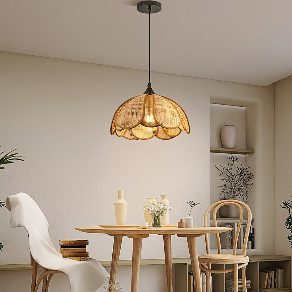Eurvinel Élégance Floraison Rotin Tissu Suspension - Neutralighting