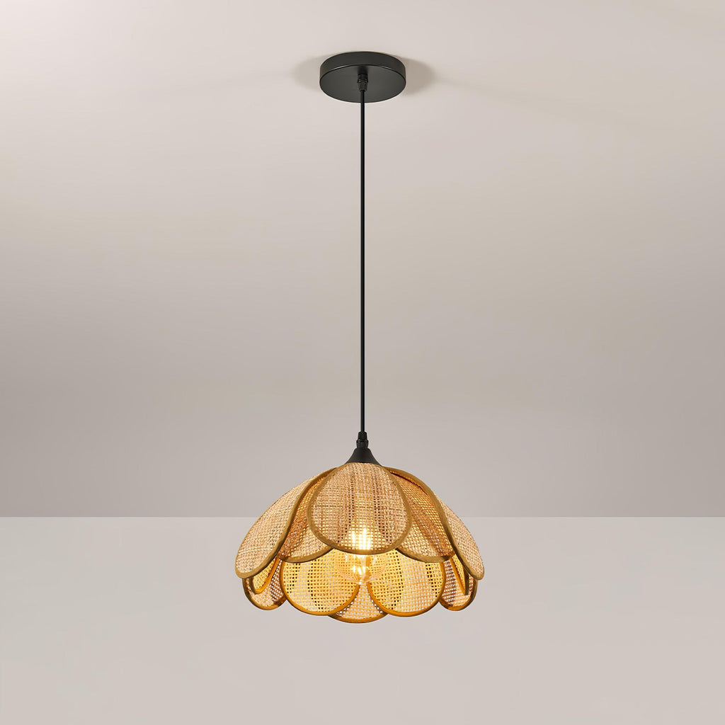 Eurvinel Élégance Floraison Rotin Tissu Suspension - Neutralighting