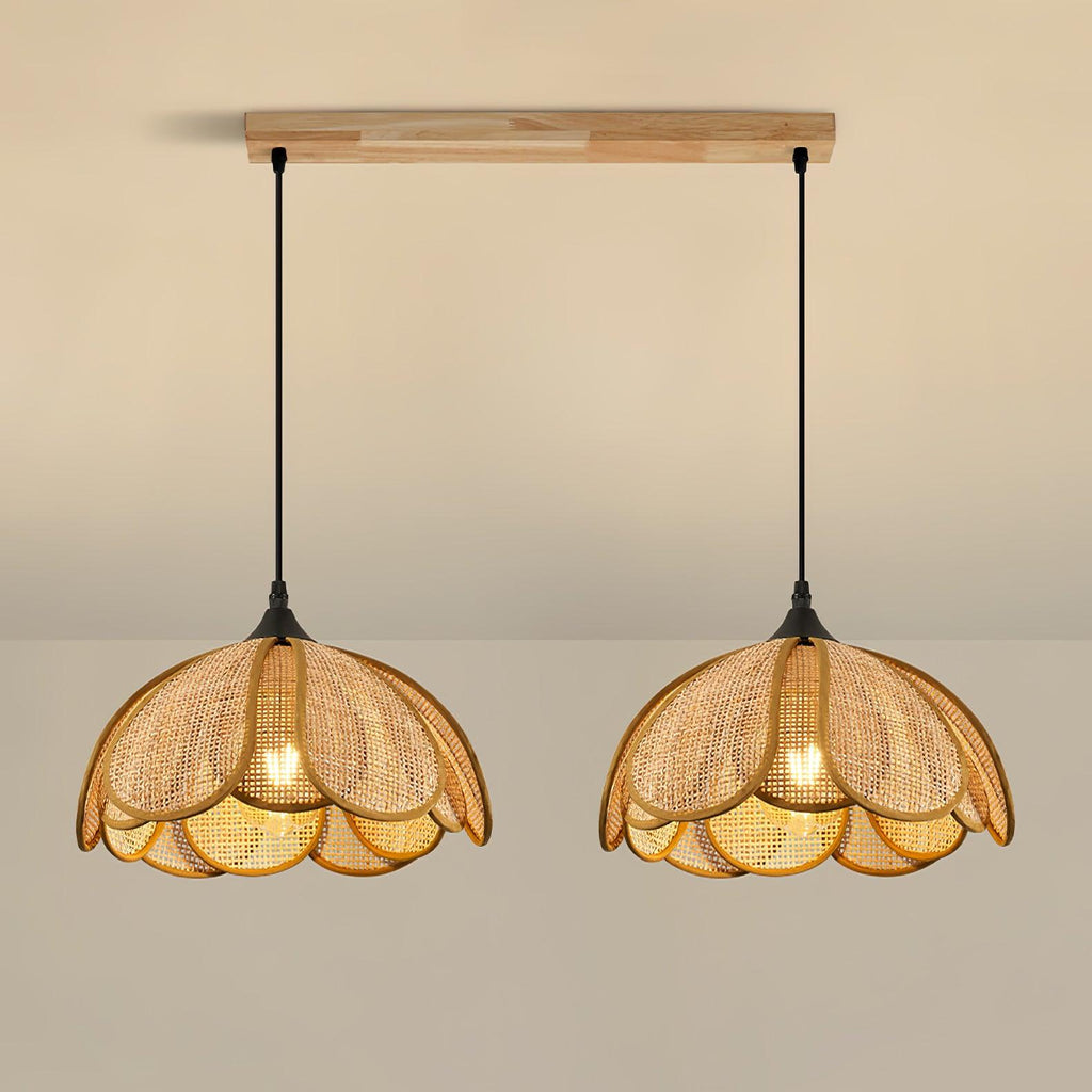 Eurvinel Élégance Floraison Rotin Tissu Suspension - Neutralighting