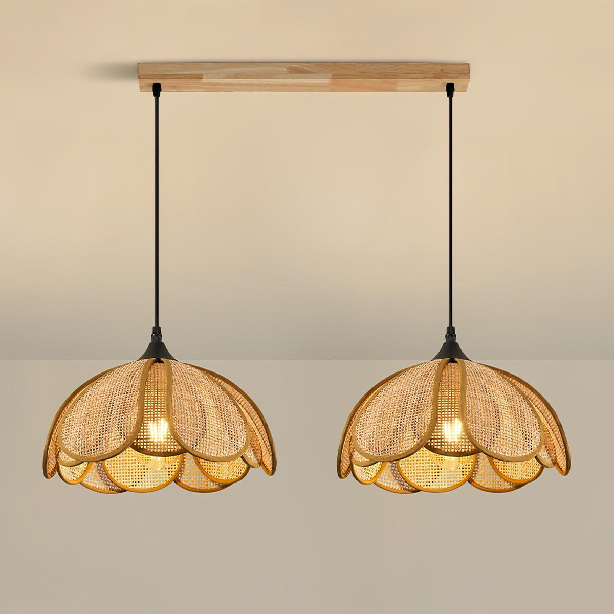 Eurvinel Élégance Floraison Rotin Tissu Suspension - Neutralighting