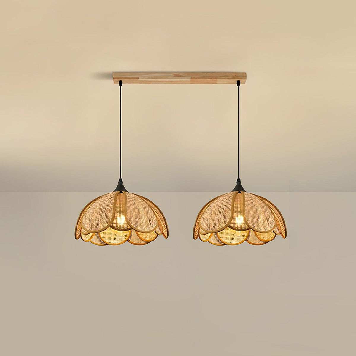 Eurvinel Élégance Floraison Rotin Tissu Suspension - Neutralighting