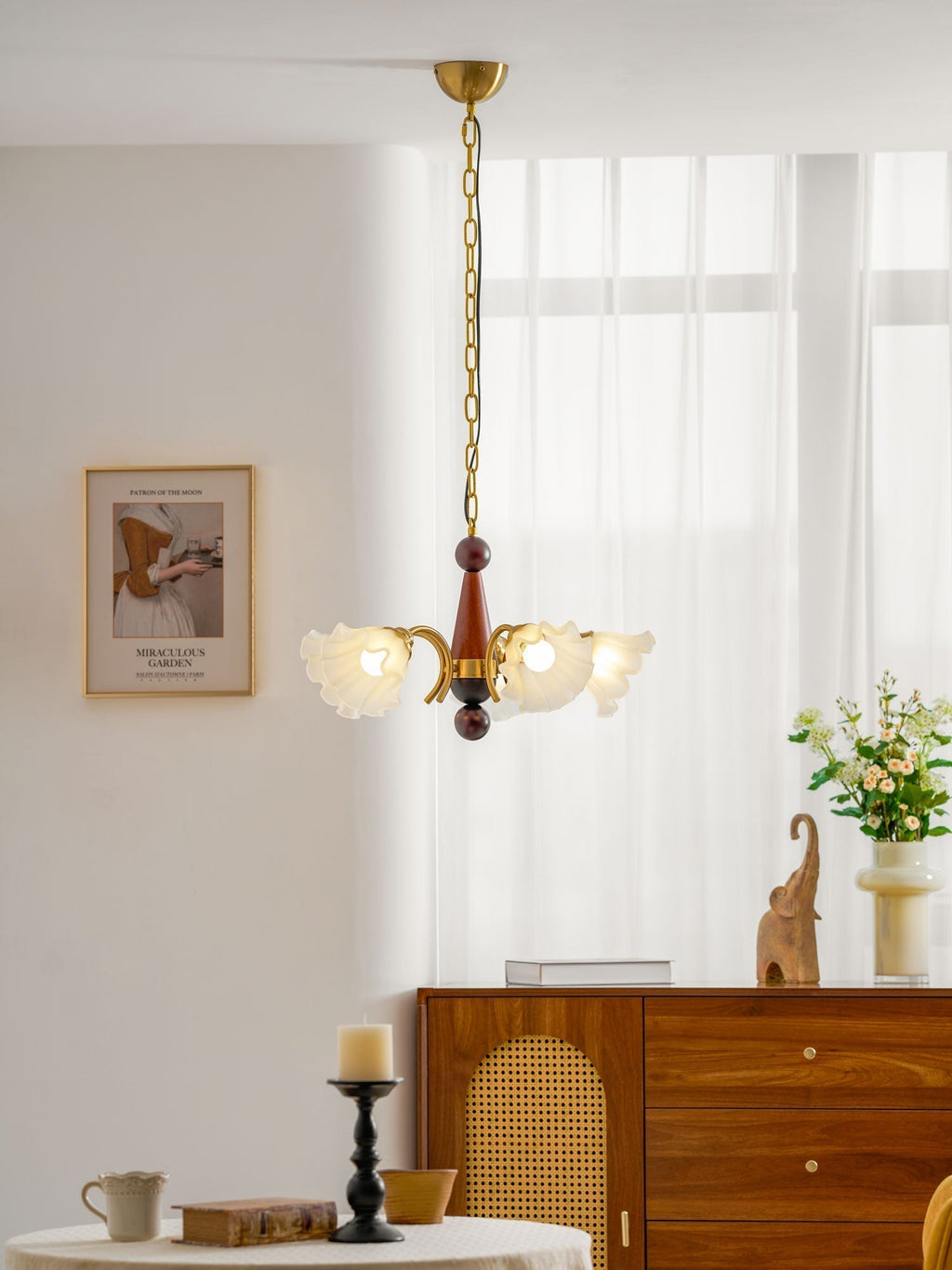 Ilvinan Chandelier Bois Verre Élégance Traditionnelle - Neutralighting