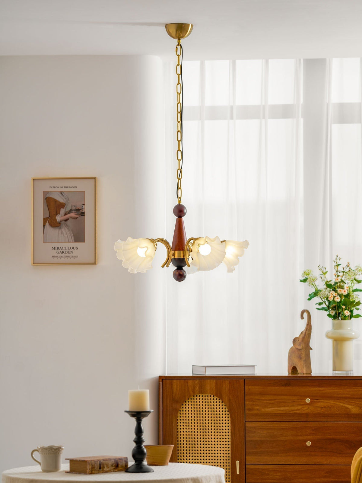 Ilvinan Chandelier Bois Verre Élégance Traditionnelle - Neutralighting