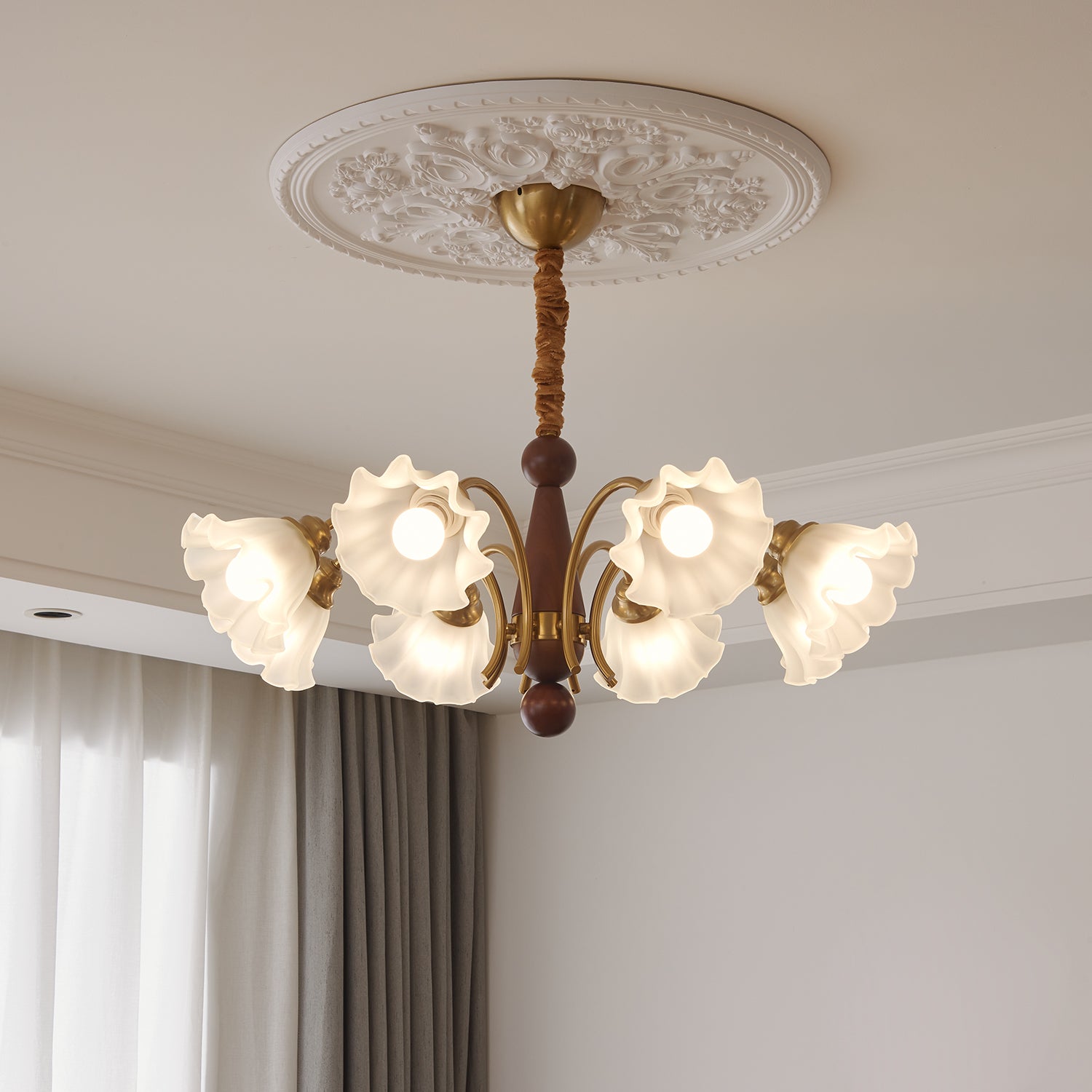 Ilvinan Chandelier Bois Verre Élégance Traditionnelle - Neutralighting