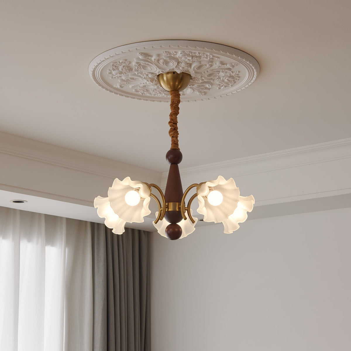 Ilvinan Chandelier Bois Verre Élégance Traditionnelle - Neutralighting