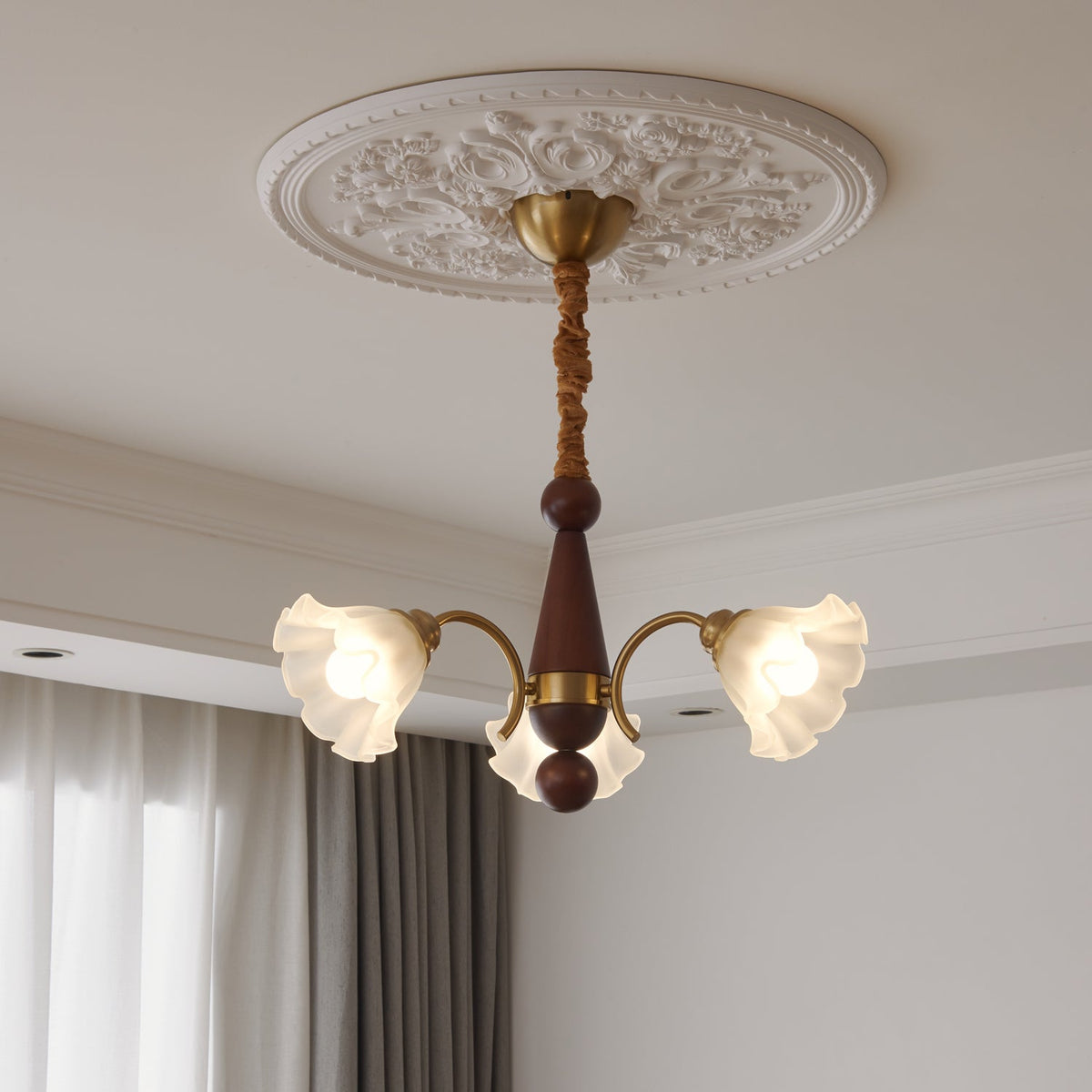 Ilvinan Chandelier Bois Verre Élégance Traditionnelle - Neutralighting