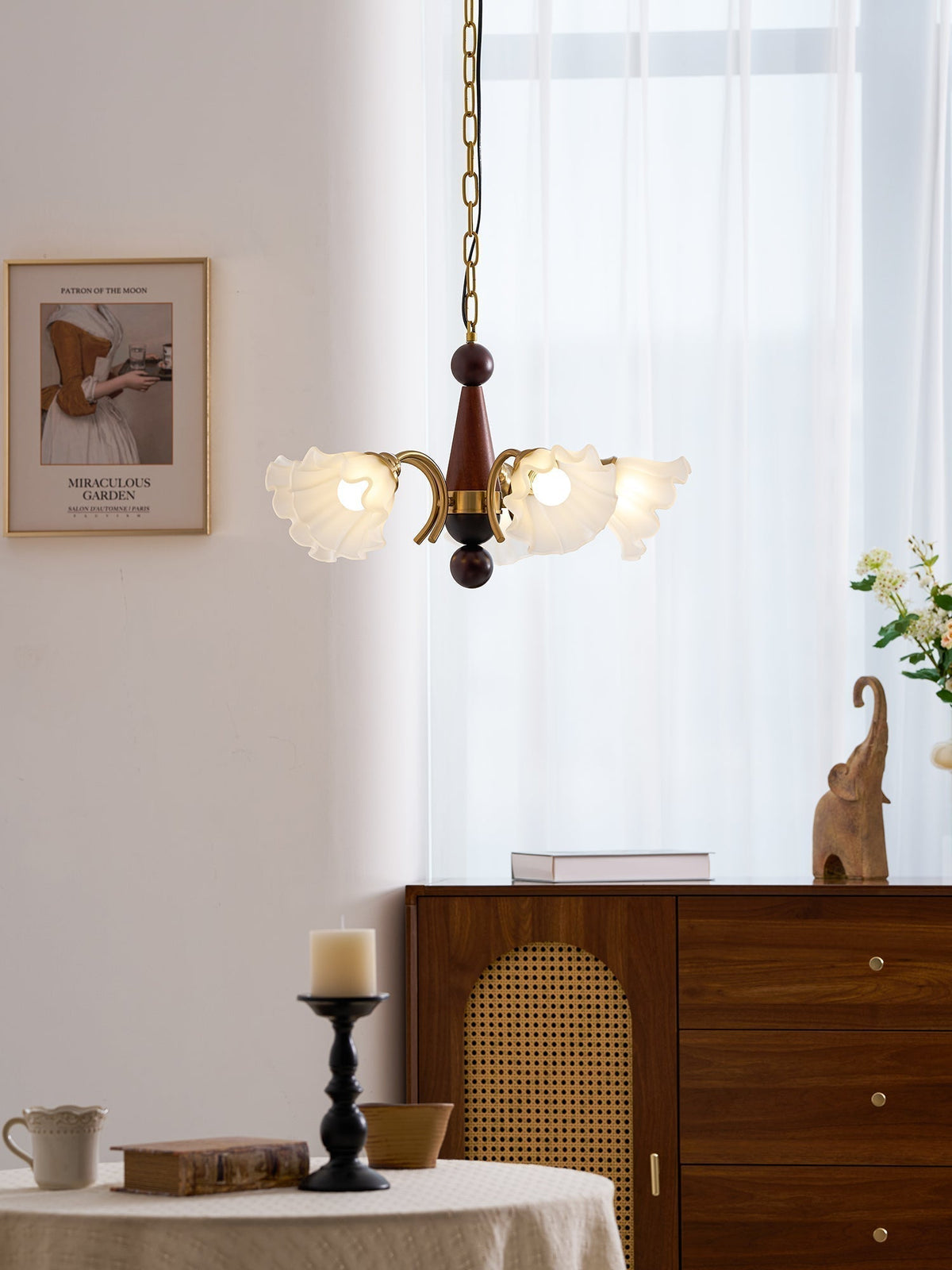 Ilvinan Chandelier Bois Verre Élégance Traditionnelle - Neutralighting