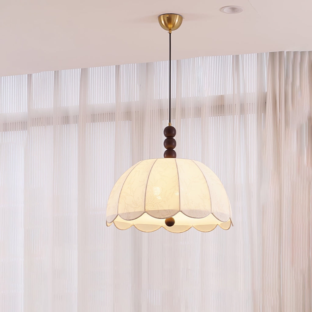 Syphaen Traditionnel Floraison Tissu Bois Pendentif Lumière - Neutralighting