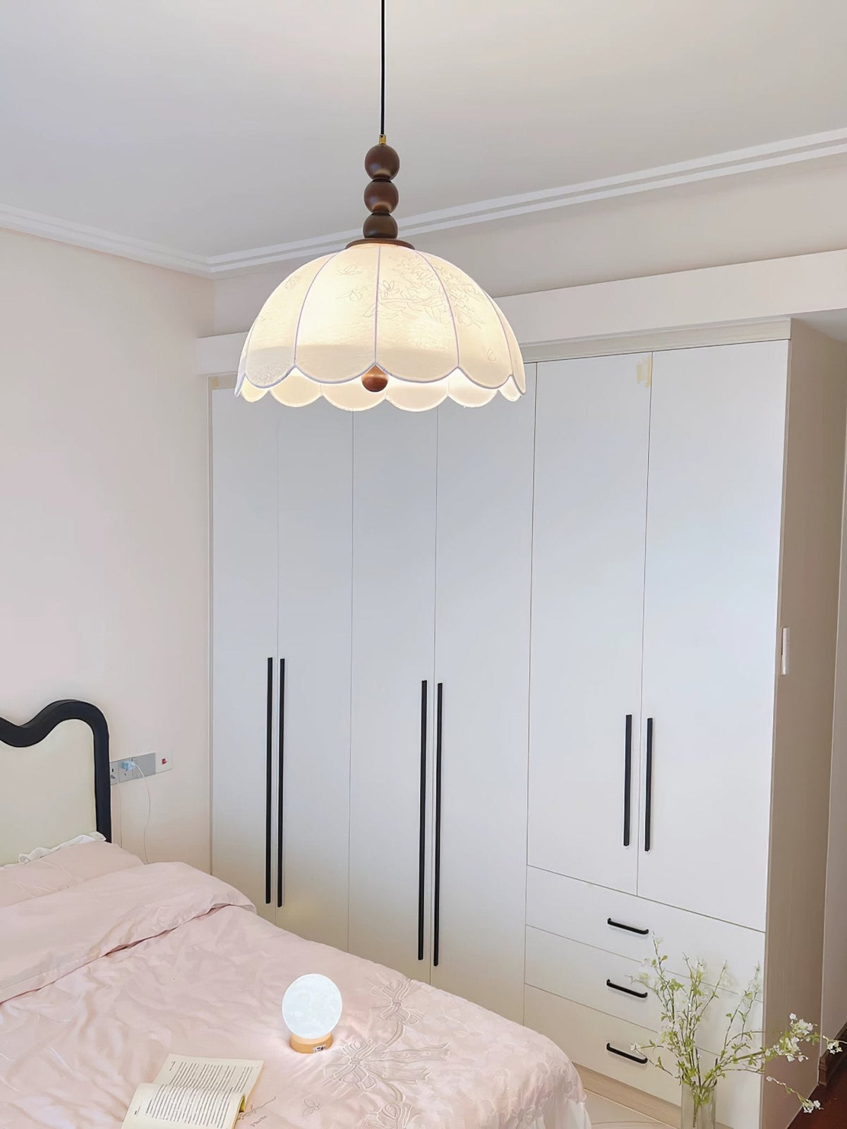 Syphaen Traditionnel Floraison Tissu Bois Pendentif Lumière - Neutralighting