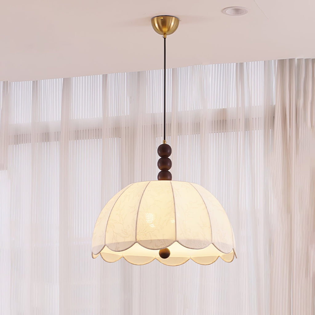 Syphaen Traditionnel Floraison Tissu Bois Pendentif Lumière - Neutralighting