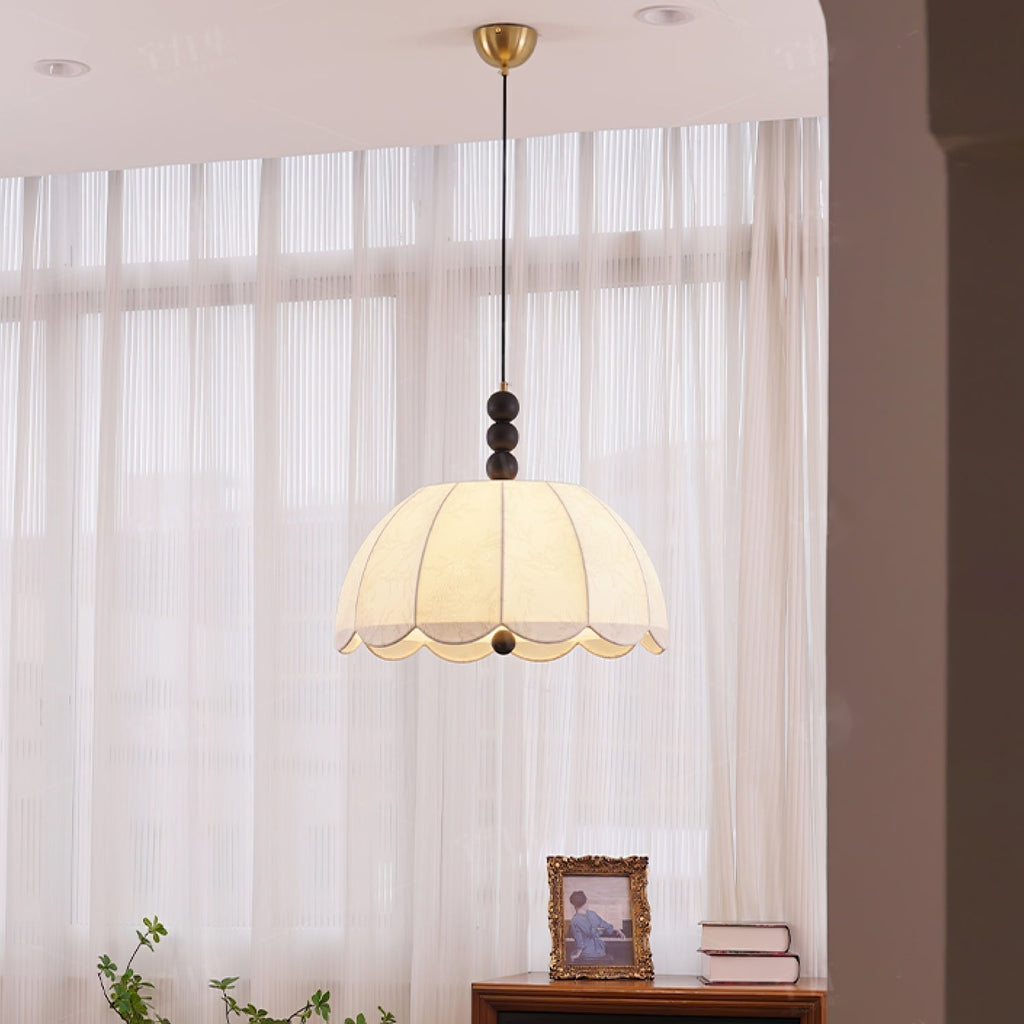 Syphaen Traditionnel Floraison Tissu Bois Pendentif Lumière - Neutralighting