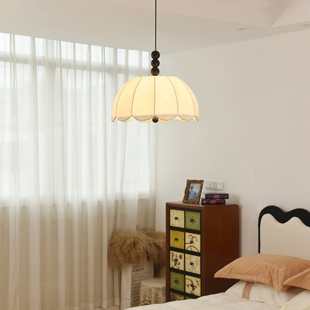 Syphaen Traditionnel Floraison Tissu Bois Pendentif Lumière - Neutralighting