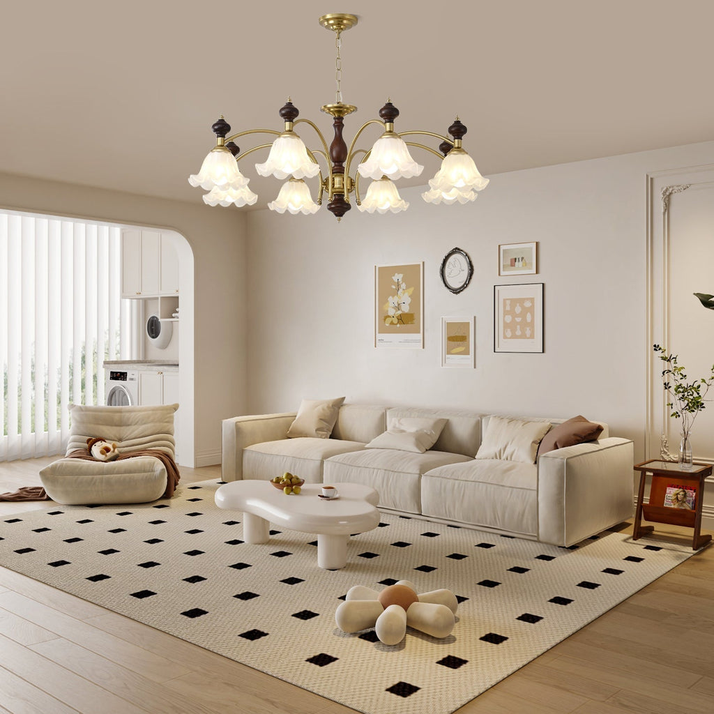 Lustra Chandelier Bois Laiton Fleurs en Floraison - Neutralighting